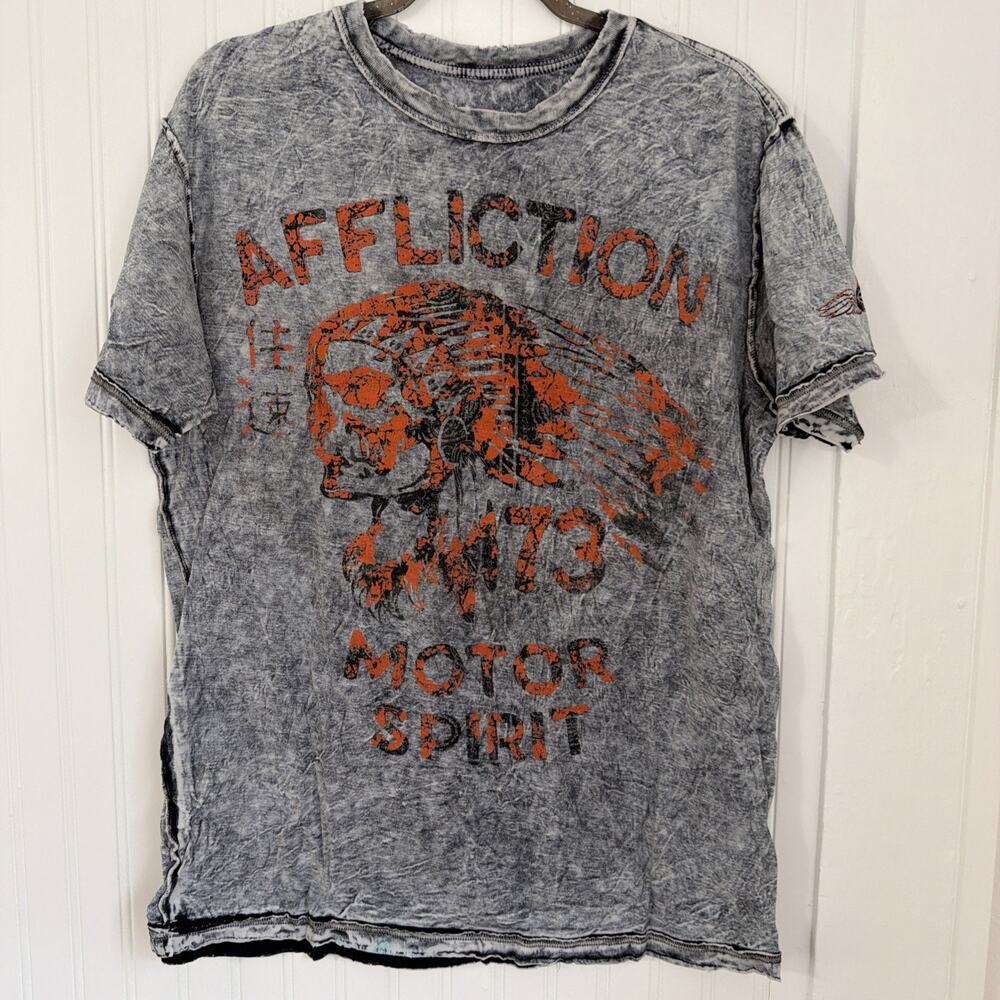 Affliction Shirt Mens Large Black Gray Reversible Skull Graphic Grunge